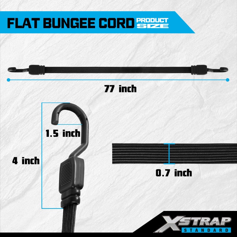 XSTRAP STANDARD 2PK 77 Inch Flat Bungee Cord Heavy Duty Adjustable Long Straps with Hooks for Hand Truck, Camping, Motorcycle, Cars, Bikes, Luggage Rack (Black) - Image 3